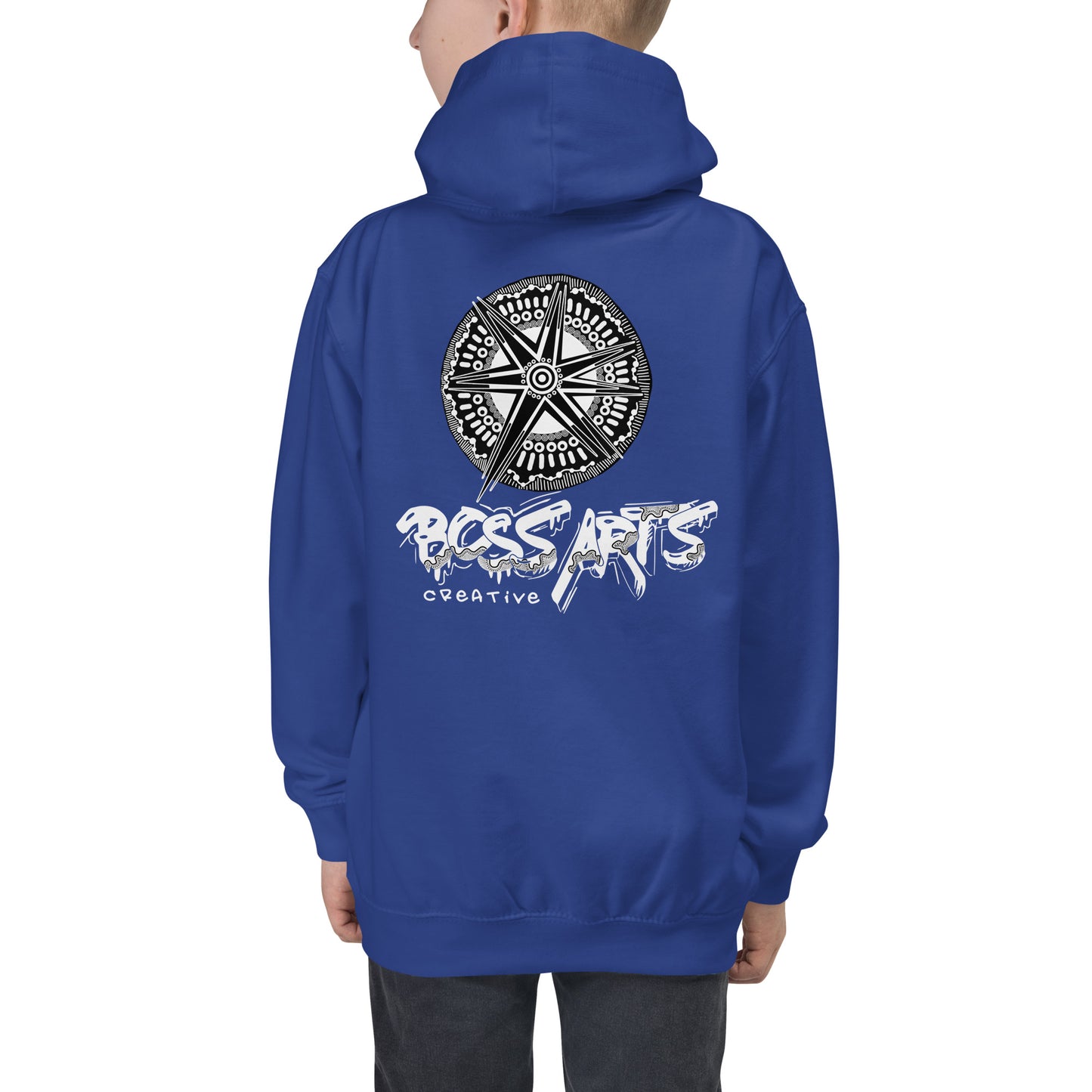 Blue kids hoodie back view